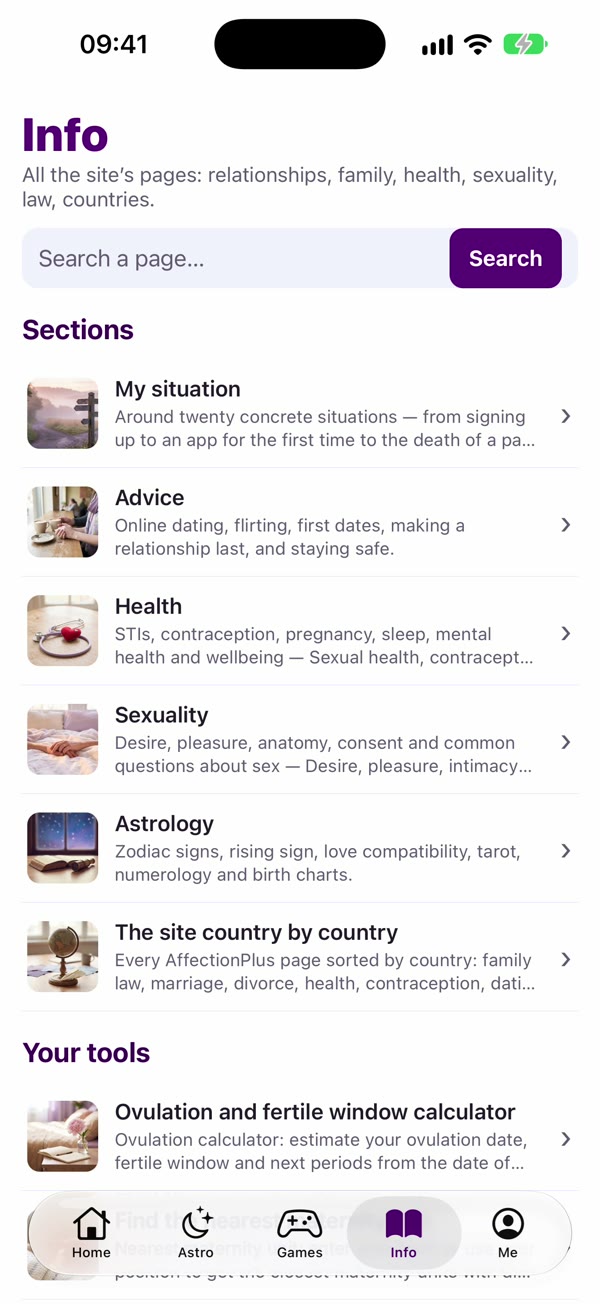 App screenshot: Info