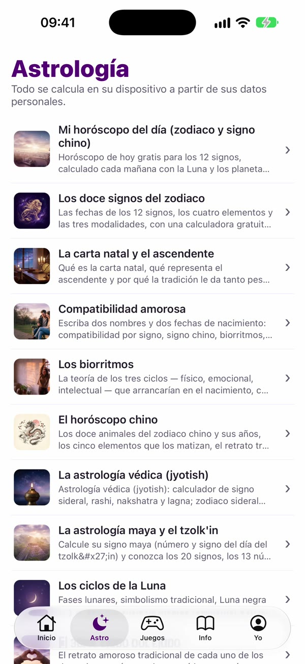 Captura de la app: Astro