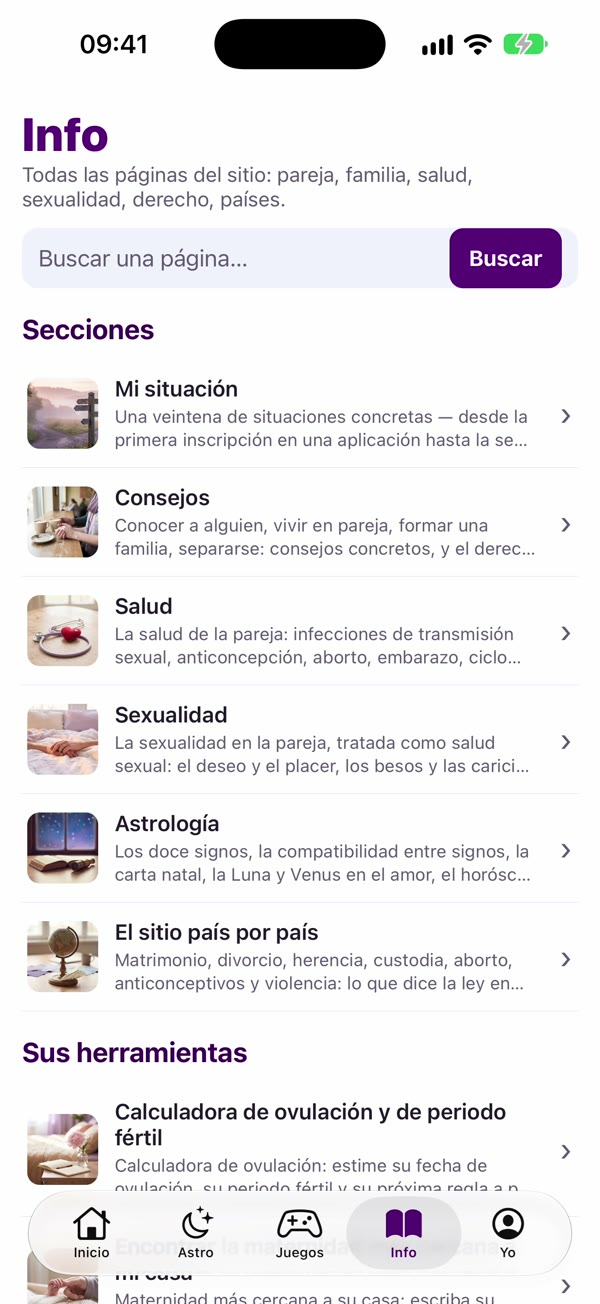 Captura de la app: Info