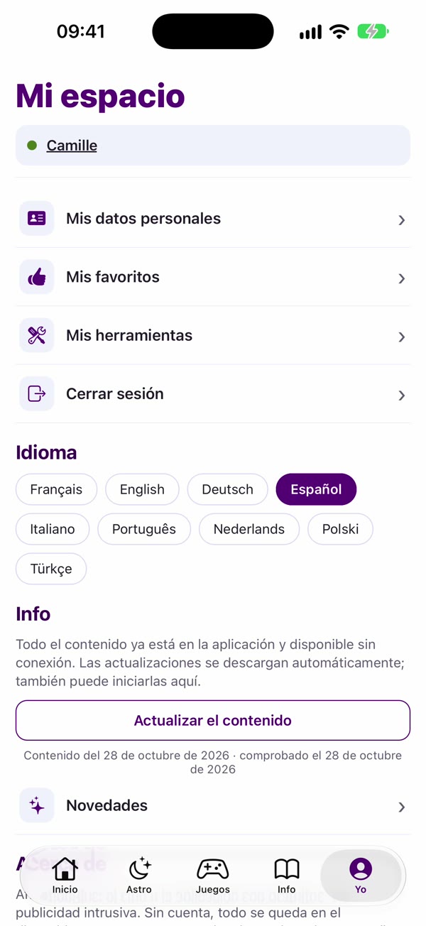 Captura de la app: Yo