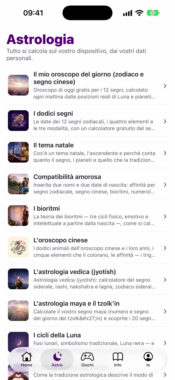 Schermata dell'app: Astro