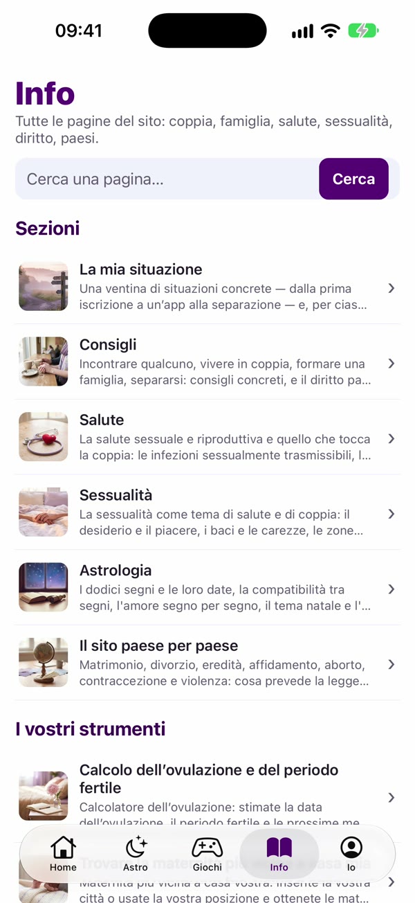 Schermata dell'app: Info