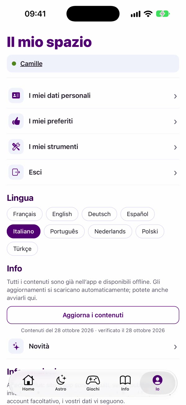 Schermata dell'app: Io