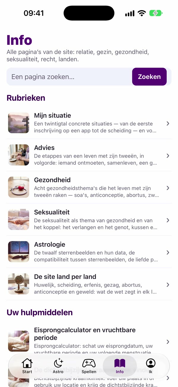Schermafbeelding van de app: Info