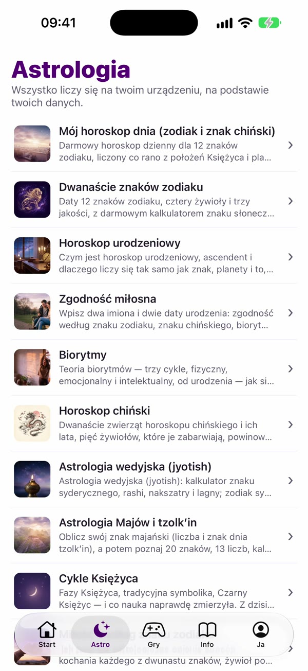 Zrzut ekranu aplikacji: Astro