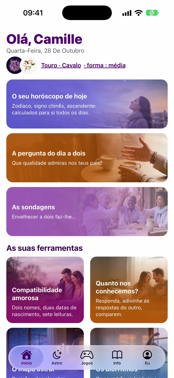 Captura de ecrã da app: Início