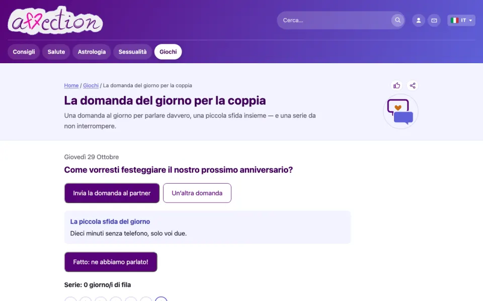Schermata della domanda del giorno di AffectionPlus