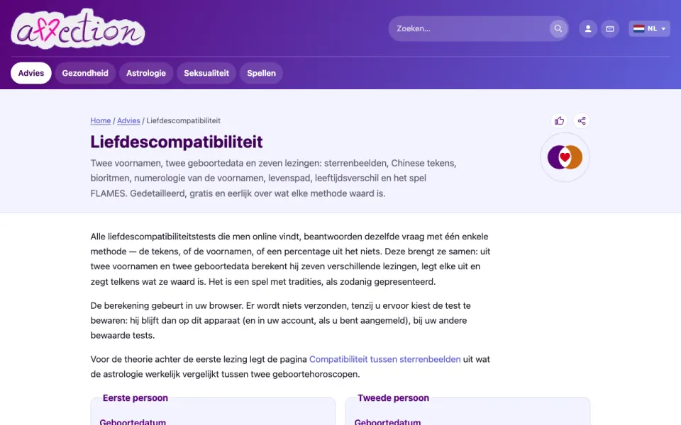 Schermafbeelding van de liefdestest van AffectionPlus