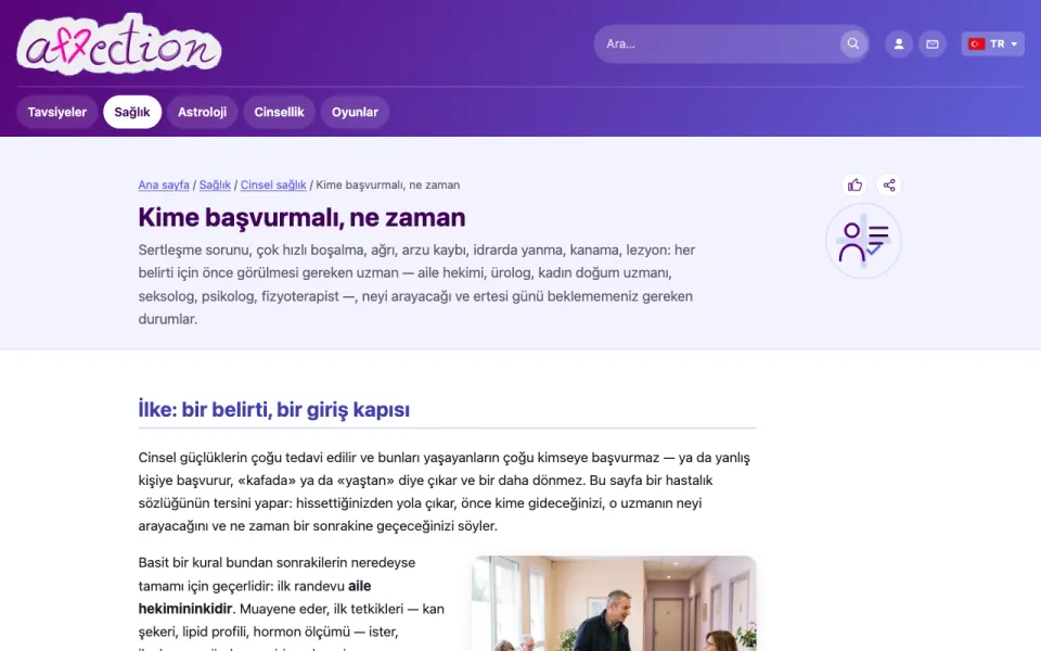 AffectionPlus «Kime başvurmalı?» aracının ekran görüntüsü