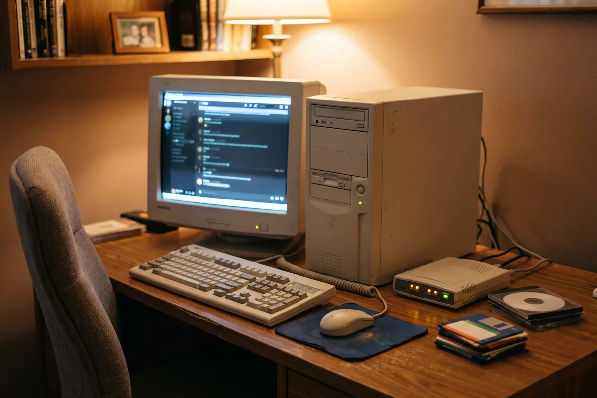 Un ordinateur de la fin des années 1990 avec son écran cathodique et son modem